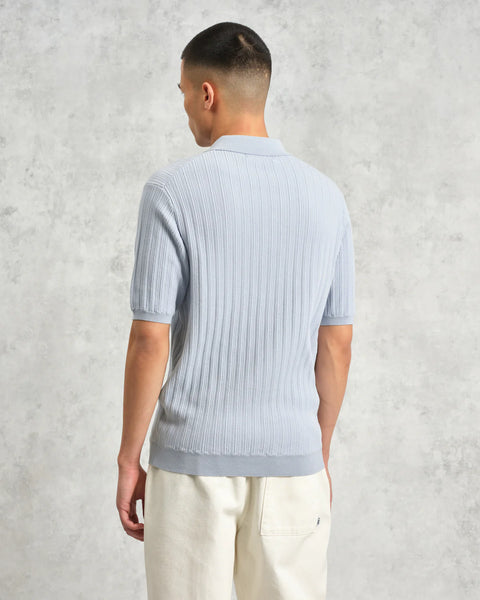 Wax London- Naples Polo Vertical Knit in Pale Blue