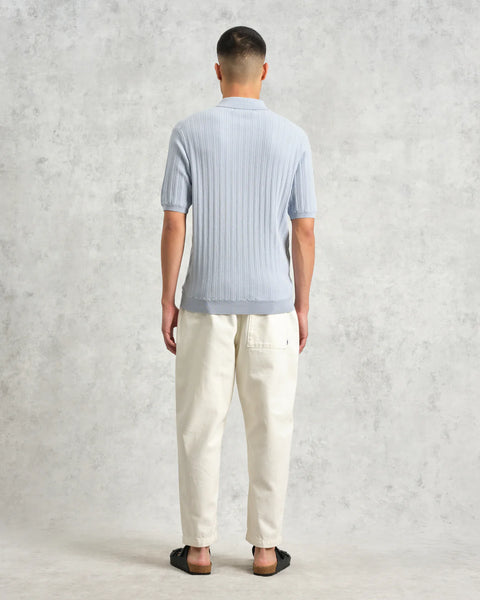 Wax London- Naples Polo Vertical Knit in Pale Blue