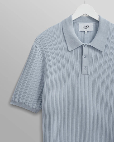 Wax London- Naples Polo Vertical Knit in Pale Blue