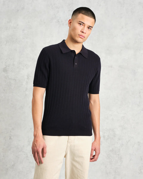 Wax London- Naples Polo Vertical Knit in Midnight