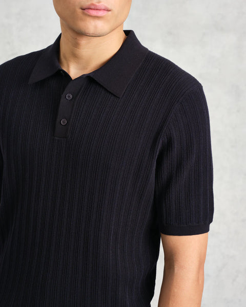 Wax London- Naples Polo Vertical Knit in Midnight