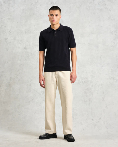 Wax London- Naples Polo Vertical Knit in Midnight