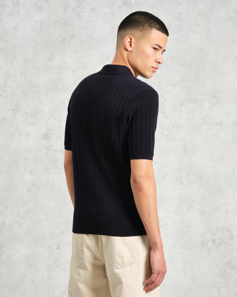 Wax London- Naples Polo Vertical Knit in Midnight