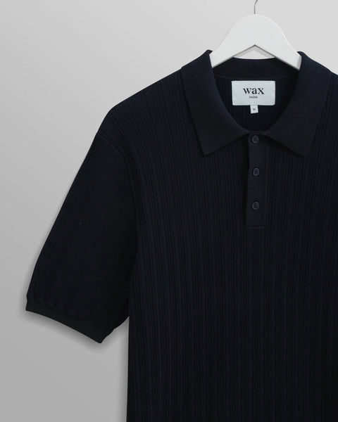 Wax London- Naples Polo Vertical Knit in Midnight