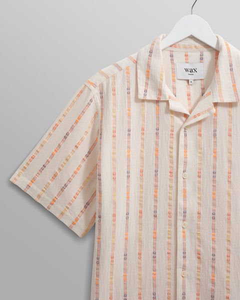 Wax London- Didcot Shirt in Ecru/Orange Multi Loom Stripe