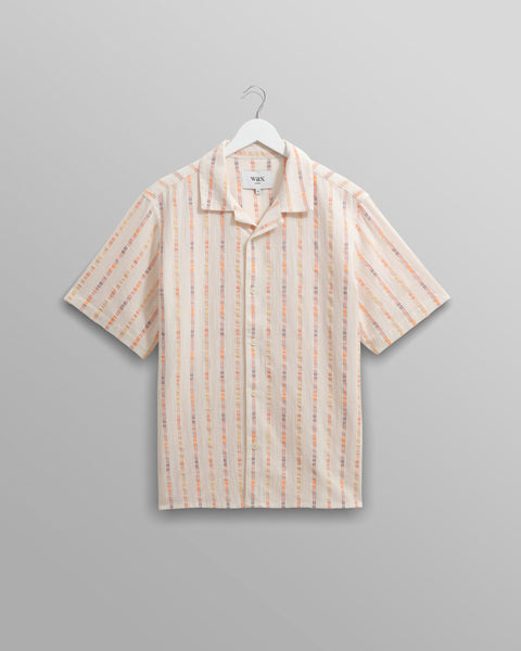 Wax London- Didcot Shirt in Ecru/Orange Multi Loom Stripe