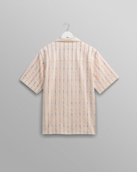 Wax London- Didcot Shirt in Ecru/Orange Multi Loom Stripe