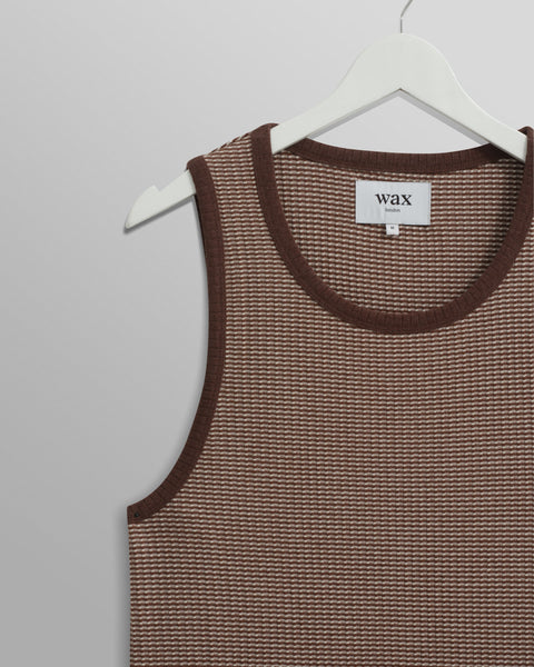 Wax London- Montague Vest in Brown/Ecru Mini Stripe