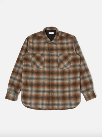 Universal Works Work Shirt Recycled Wool Flannel Brown