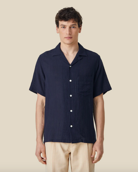 Portuguese Flannel- Grain Cotton Shirt Navy Gauze