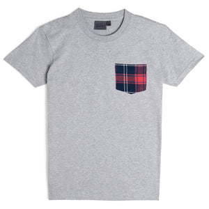 Naked & Famous Circular Knit Pocket Tee Soft Nep Plaid Heather Grey